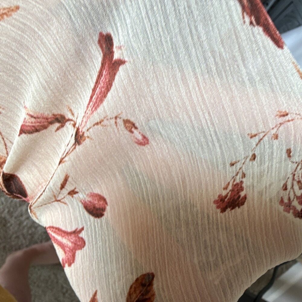 H&M Ivory Red Floral Chiffon Mini Dress 2 V-Neck Balloon Long Sleeve Lined - Picture 13 of 13